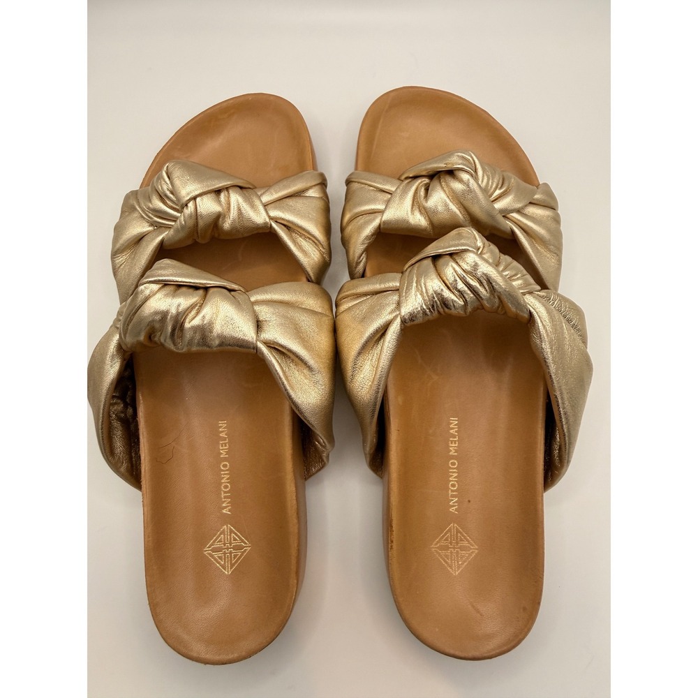 Antonio Melani Women's Size 6M Gold Leather Knot Slide Sandals